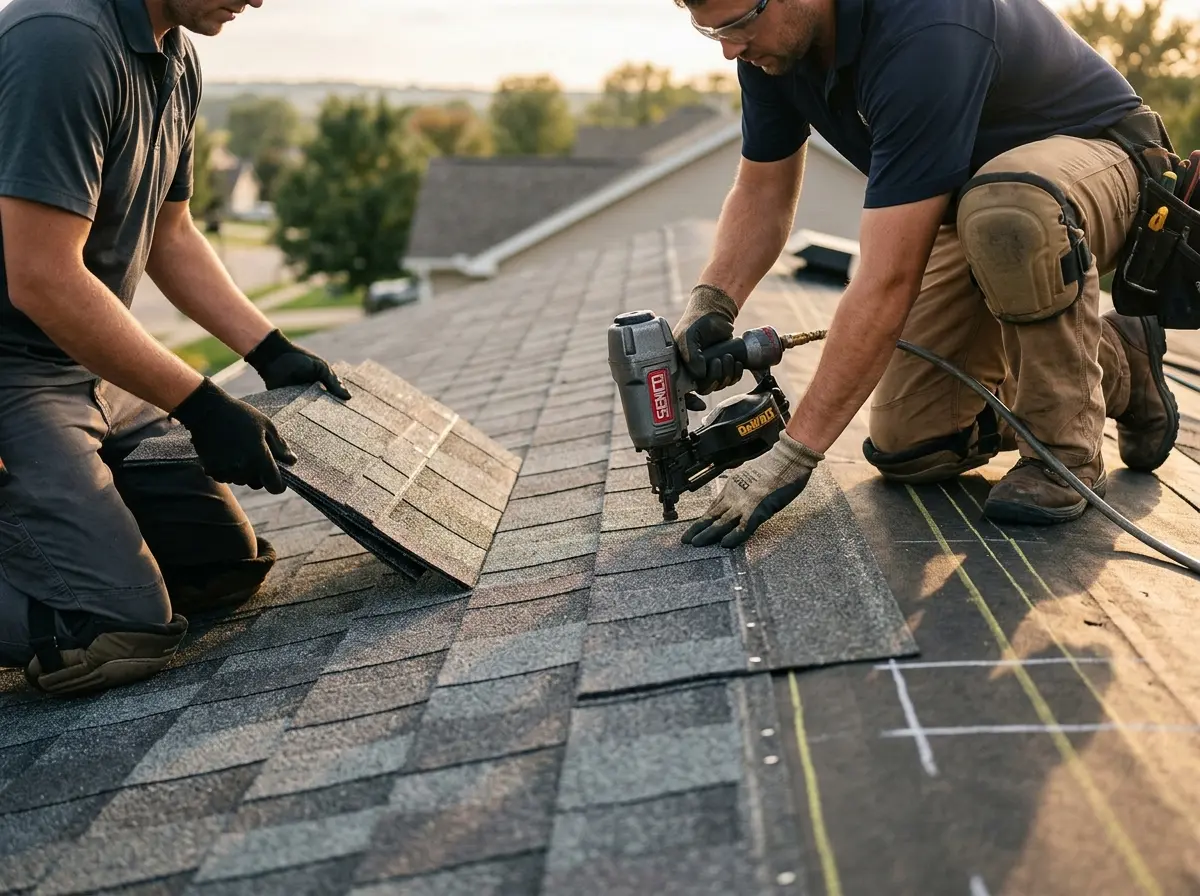 Professional roofer working on a residential roof in Avon Park